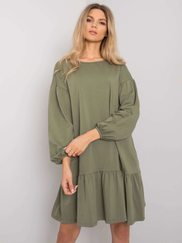 Khaki dress with ruffle Shadia