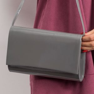 Dark grey lacquered clutch bag