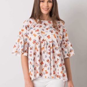 Ecru blouse with Remi prints