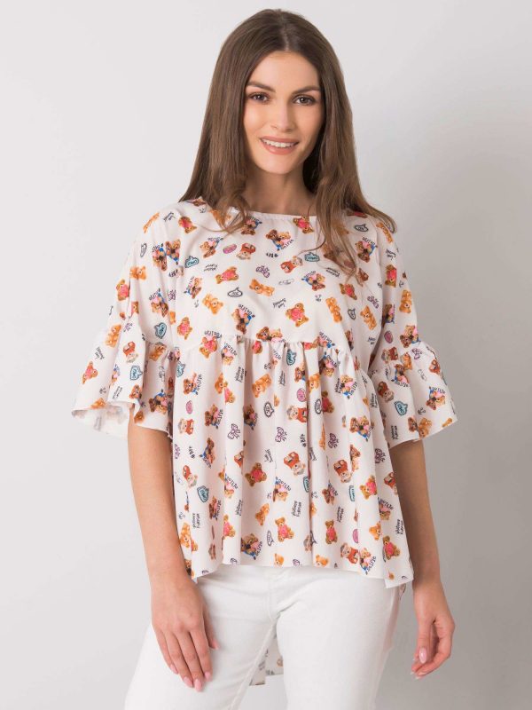 Ecru blouse with Remi prints