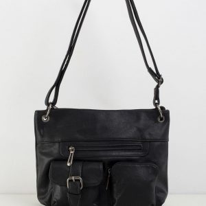 Black handbag on long strap