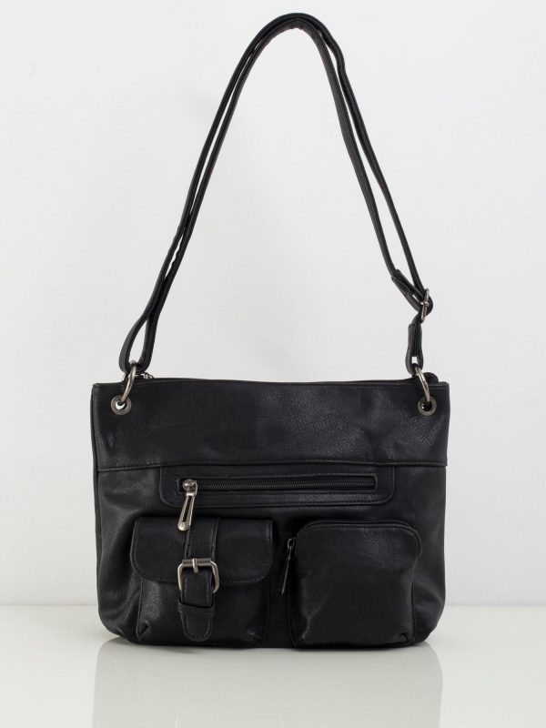 Black handbag on long strap