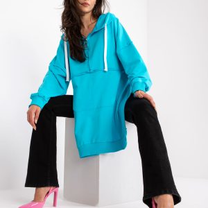 Blue basic sweatshirt with hoodie and long sleeve