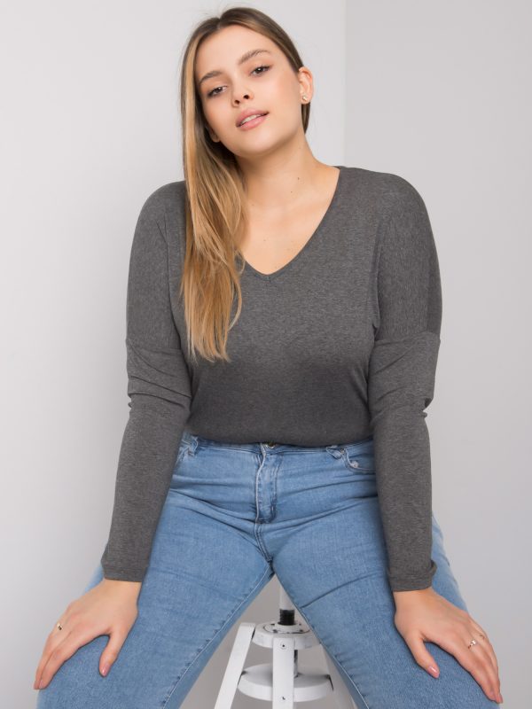 Dark Grey Melange Plain Plus Size Blouse Elisa