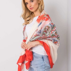 Beige scarf with colorful patterns