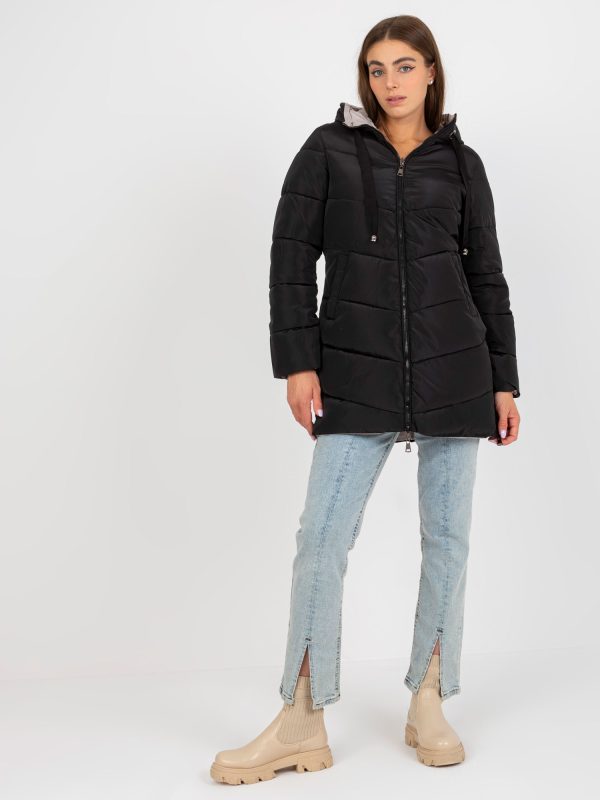 Wholesale Black and beige double-sided winter jacket with pockets