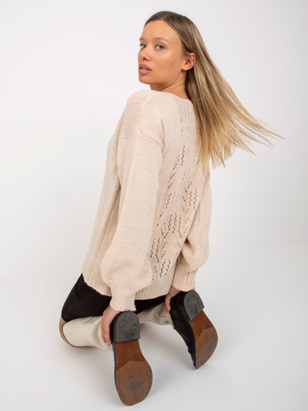 Wholesale Beige slim classic sweater with V-neck OCH BELLA