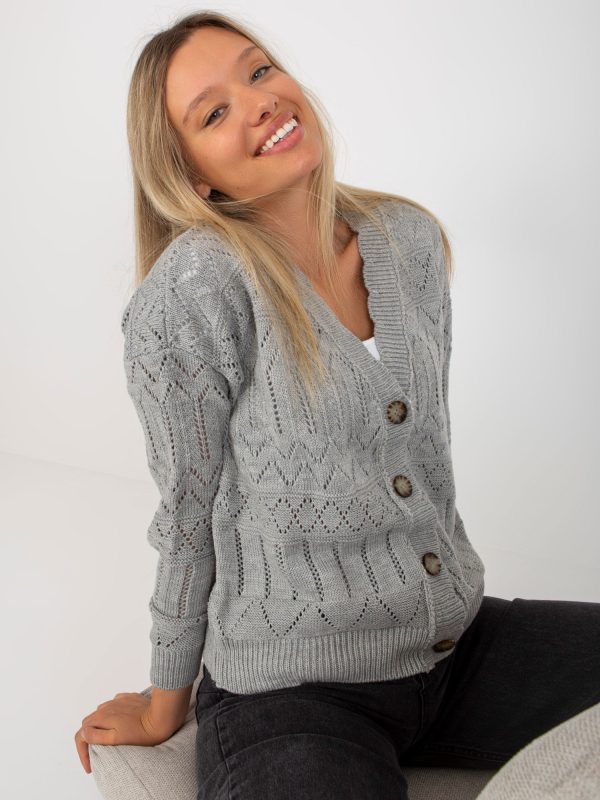 Wholesale Gray openwork summer sweater with decorative buttons RUE PARIS