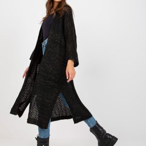 Wholesale Black Long Openwork Wide Sleeve Cardigan OCH BELLA