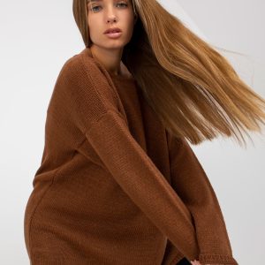 Wholesale Brown oversized sweater with longer back OCH BELLA