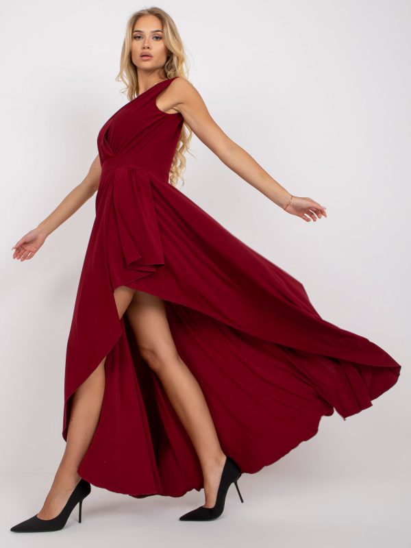 Wholesale Burgundy long evening dress with lining Celina