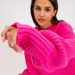 Wholesale Fluo pink long oversized sweater RUE PARIS