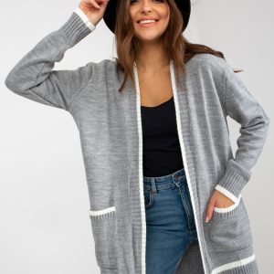 Wholesale Grey Ecru long cardigan with pockets RUE PARIS