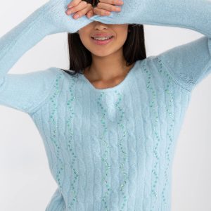 Wholesale Light blue women's classic sweater with braids