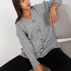 Wholesale Grey cardigan with decorative buttons RUE PARIS