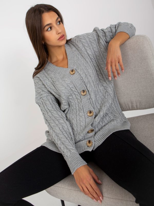 Wholesale Grey cardigan with decorative buttons RUE PARIS