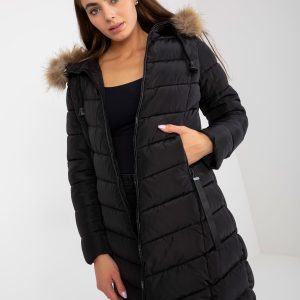 Wholesale Black quilted winter jacket with hood