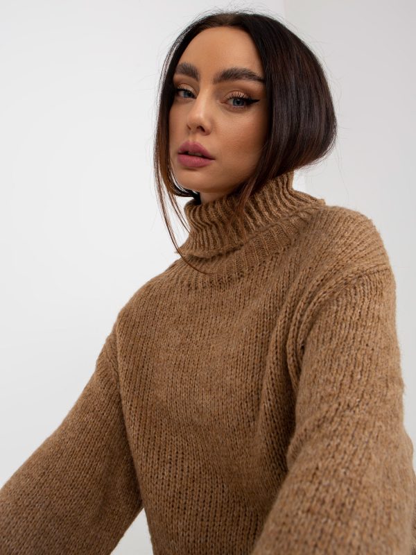 Wholesale Dark Beige Loose Turtleneck Sweater With Wool