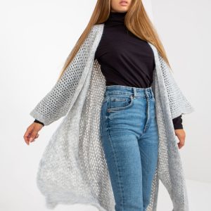 Wholesale Grey long openwork cardigan with OCH BELLA wool