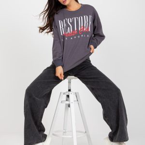 Wholesale Dark Grey Women's Hoodless Print Sweatshirt