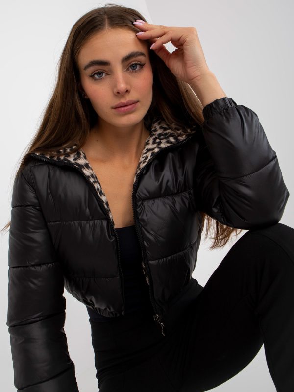 Wholesale Black double-sided short quilted jacket with hood