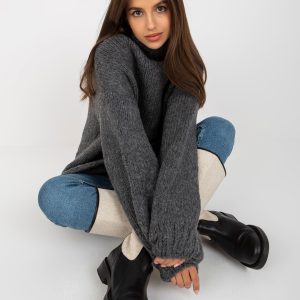 Dark Grey Loose Turtleneck Knitted Dress RUE PARIS