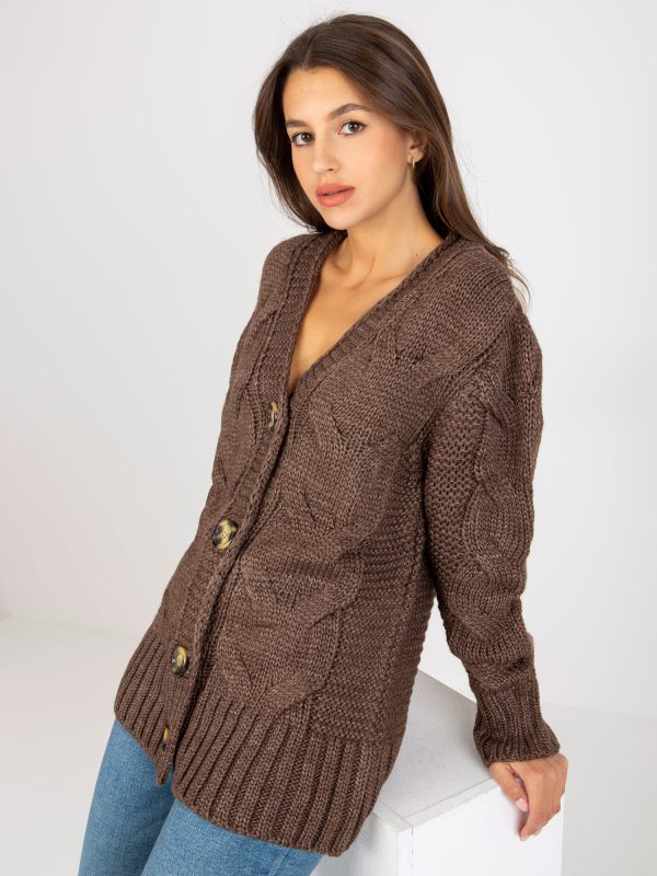 Brown cardigan with braids Louissine RUE PARIS