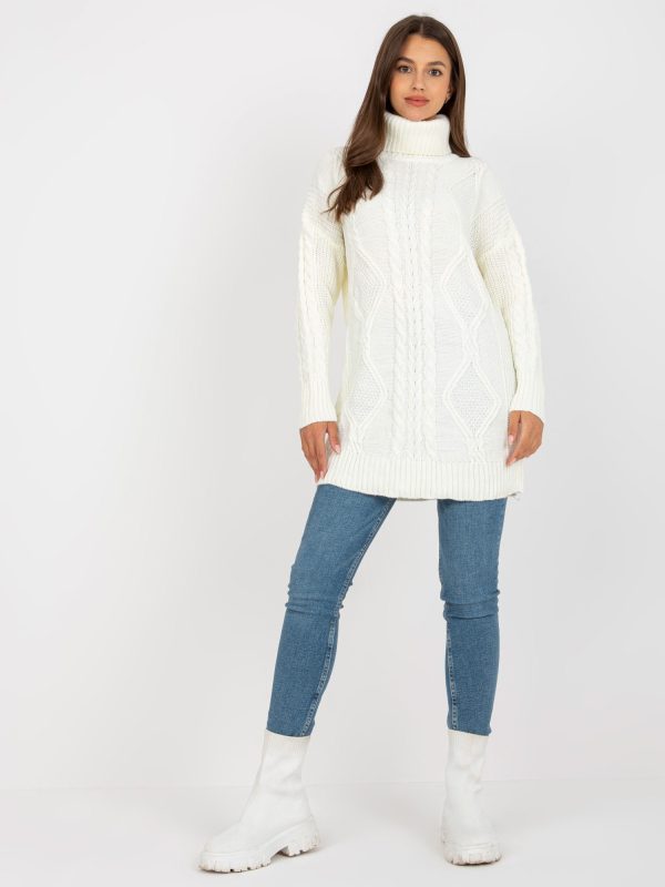 Wholesale Ecru mini turtleneck knit dress RUE PARIS