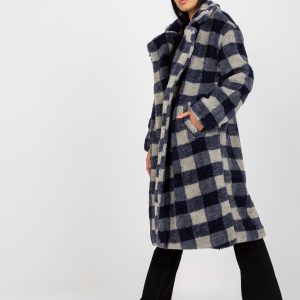 Wholesale Navy Blue Grey Women's Oversize Fur Coat