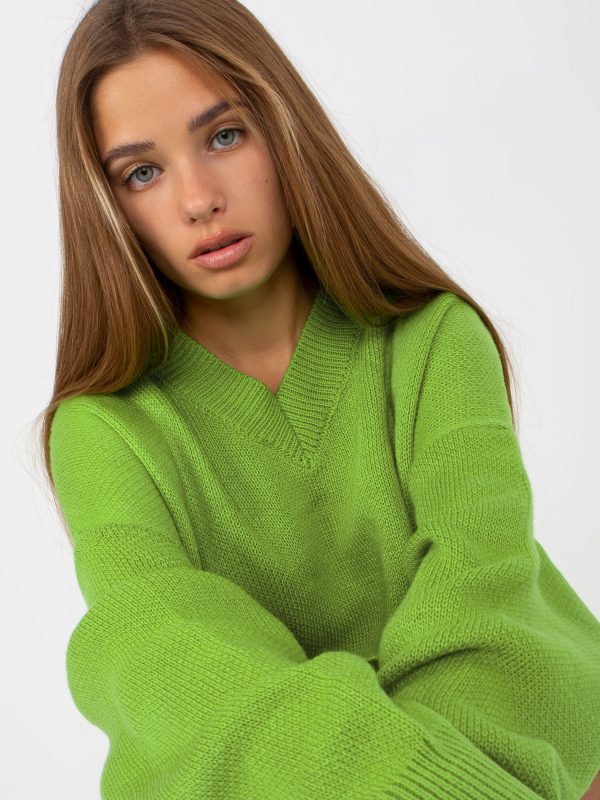 Wholesale Light Green Wide Sleeve Knitted Dress RUE PARIS