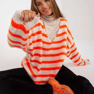 Wholesale OCH BELLA white and orange striped oversize sweater