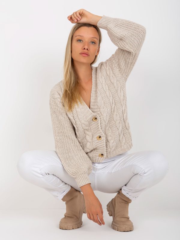 Wholesale Beige cardigan with braids OCH BELLA