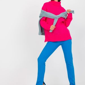 Wholesale Fluo pink knitted turtleneck sweater with wool