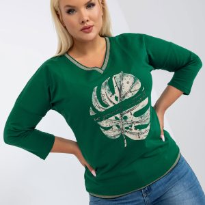 Wholesale Dark Green Plus Size V-Neck Blouse