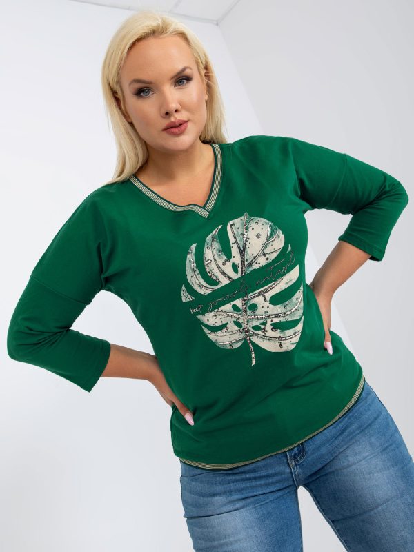 Wholesale Dark Green Plus Size V-Neck Blouse