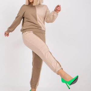 Wholesale Beige plus size sweatsuit set with Amishi pants