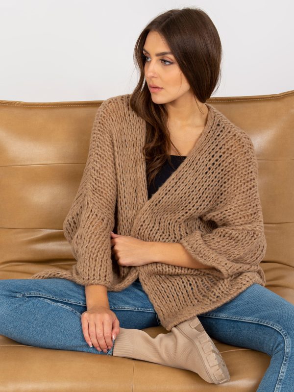 Wholesale Dark Beige Wide Sleeve Knitted Cardigan OCH BELLA