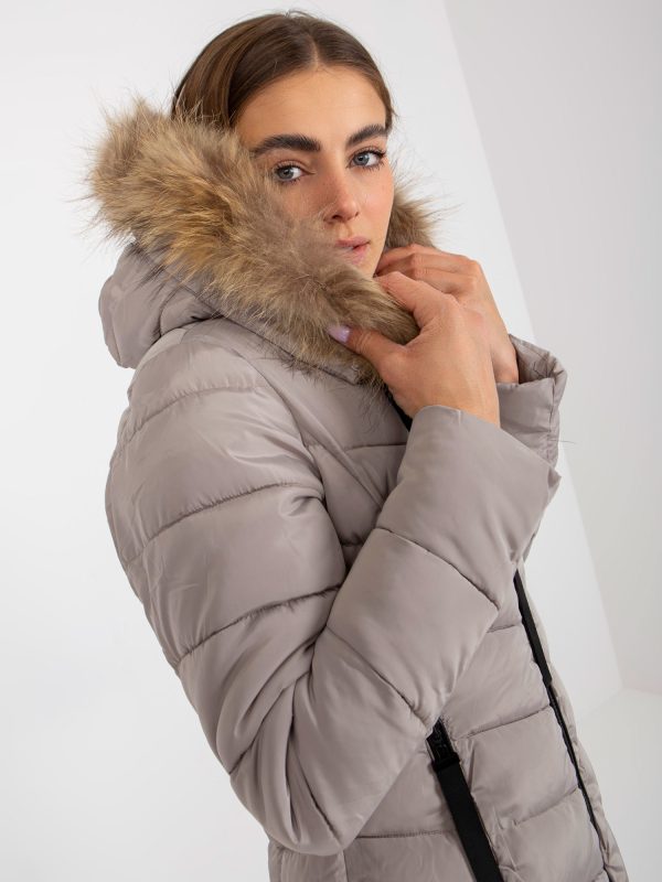 Wholesale Dark beige quilted winter jacket with hood