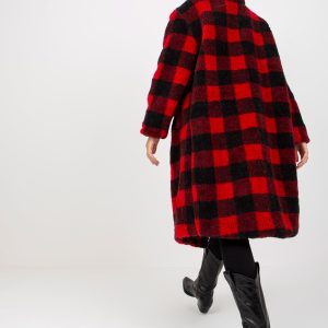 Wholesale Black and Red Women's Plaid Fur Coat