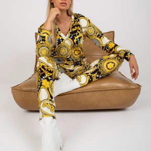 Wholesale Yellow two-piece velour set with prints