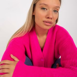 Wholesale Fluo pink V-neck cardigan RUE PARIS