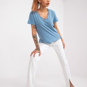 Wholesale Light blue T-shirt for women's V-neck Salina MAYFLIES