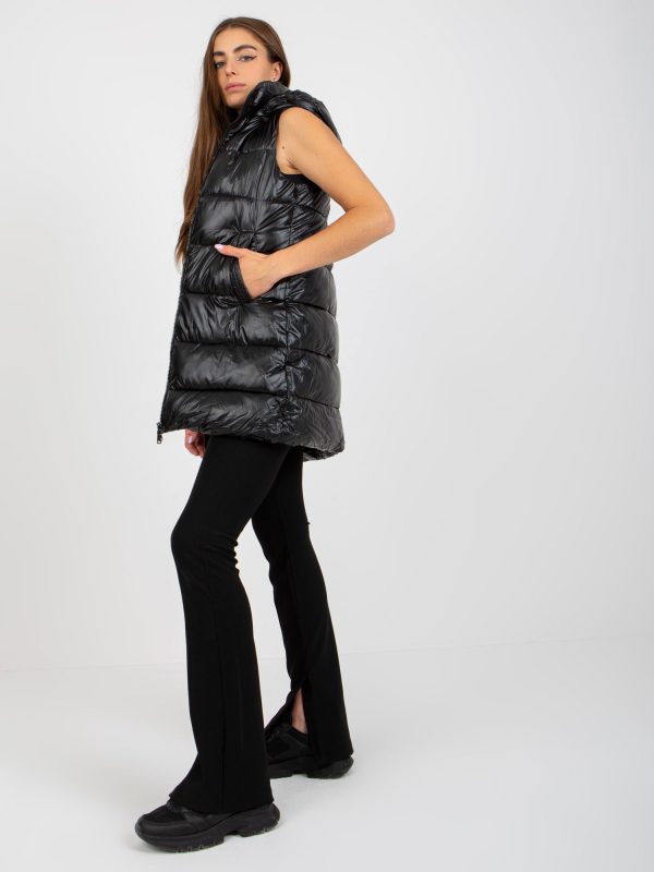 Wholesale Black lacquered down vest with pockets