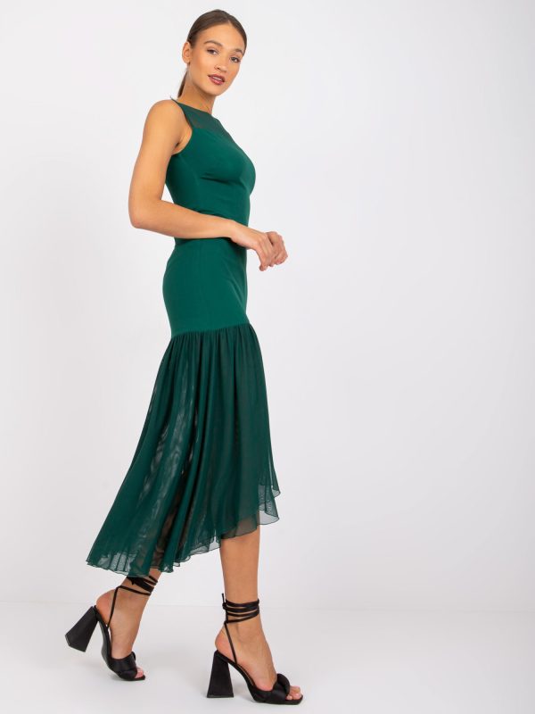 Wholesale Dark green dress with mesh Sophia