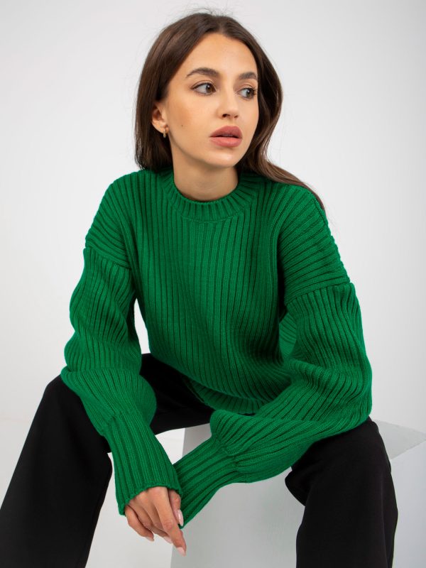 Wholesale Green oversized sweater with round neck RUE PARIS