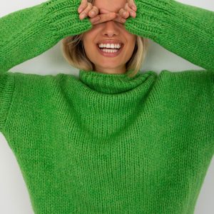 Light Green Turtleneck Sweater With Wide Sleeve Ariana RUE PARIS