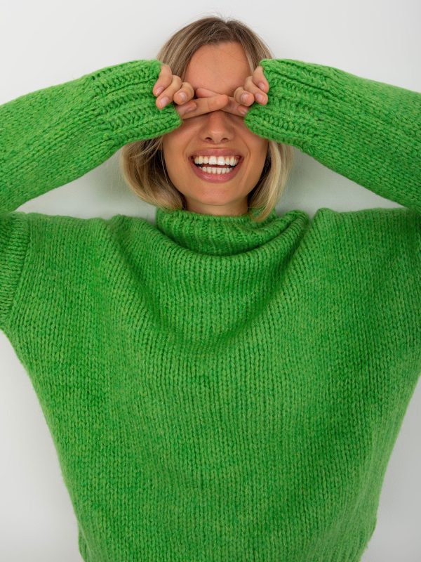 Light Green Turtleneck Sweater With Wide Sleeve Ariana RUE PARIS