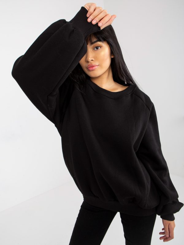 Wholesale Black Hoodless Sweatshirt with Round Neck