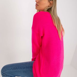 Wholesale Fluo pink oversize sweater with long back OCH BELLA