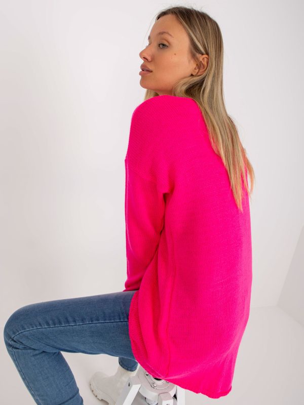 Wholesale Fluo pink oversize sweater with long back OCH BELLA